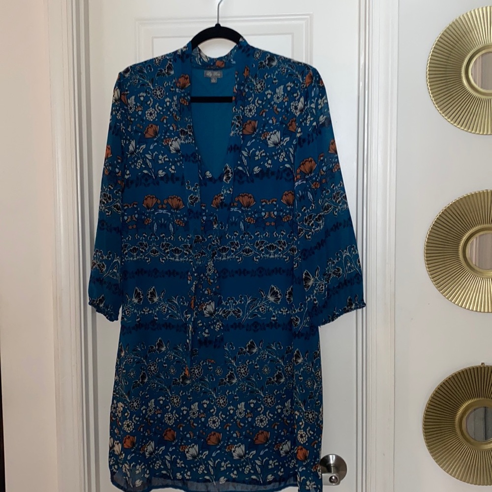 Multi-colored Dress with Bow Tie Neck
